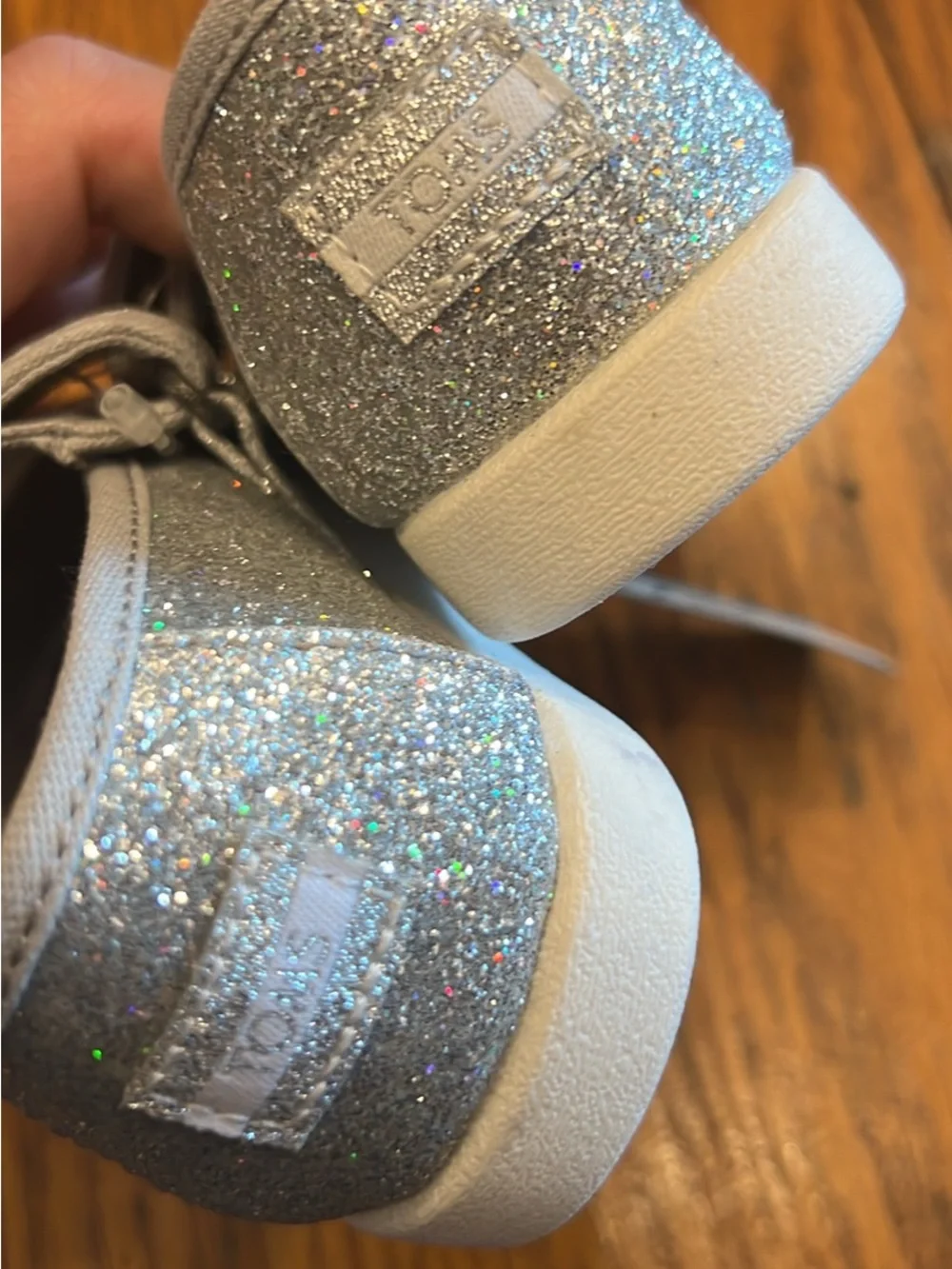 Toms Girls Glitter Mary Jane Shoes in Silver